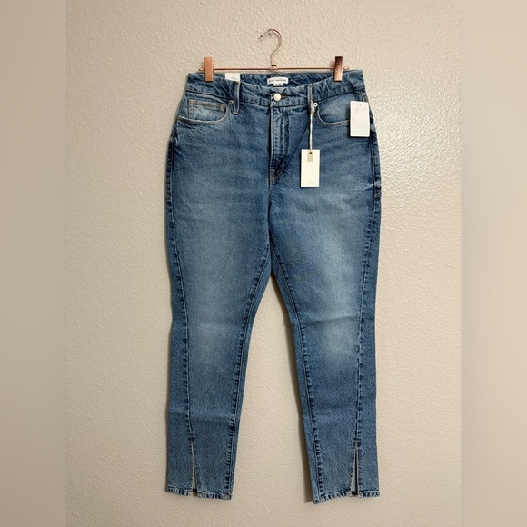 Good American Good Boy Long Twisted Slit Blue Straight Leg Jean - Picture 2 of 7